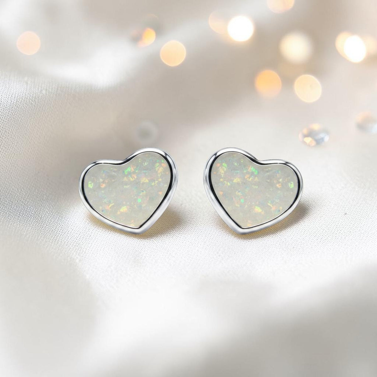 Keepsake Memorial Sterling Silver Heart Ashes Earrings Luna Grace in White Snow - Handcrafted in the UK