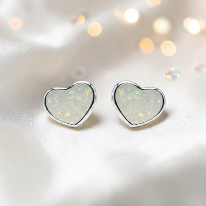 Keepsake Memorial Sterling Silver Heart Ashes Earrings Luna Grace in White Snow - Handcrafted in the UK