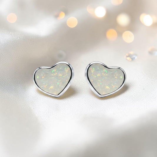 Keepsake Memorial Sterling Silver Heart Ashes Earrings Luna Grace in White Snow - Handcrafted in the UK