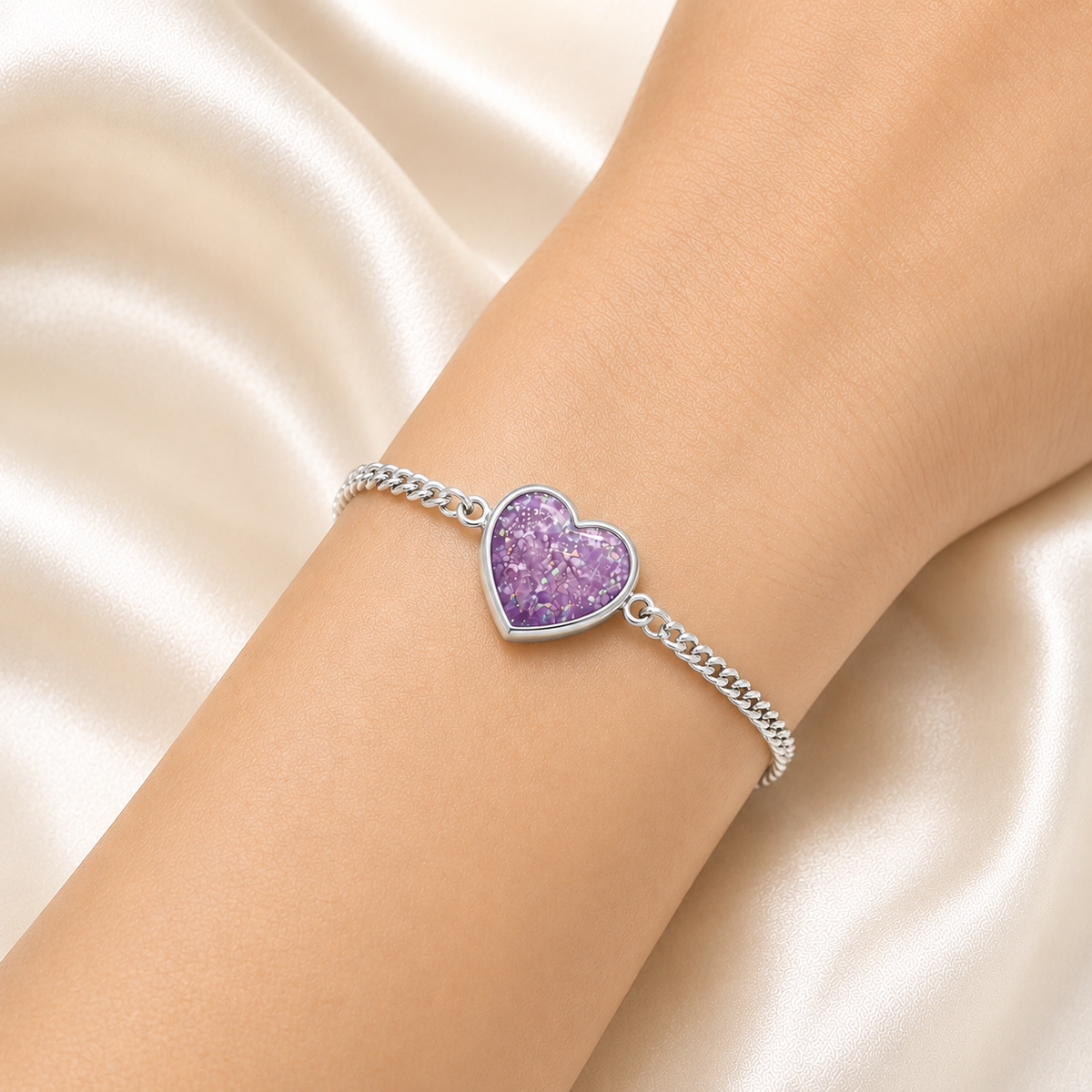 Lyra Bracelet — silver heart ashes memorial bracelet in rose pink, handcrafted in Lancashire, UK - by Keepsake Memorial Jewellery