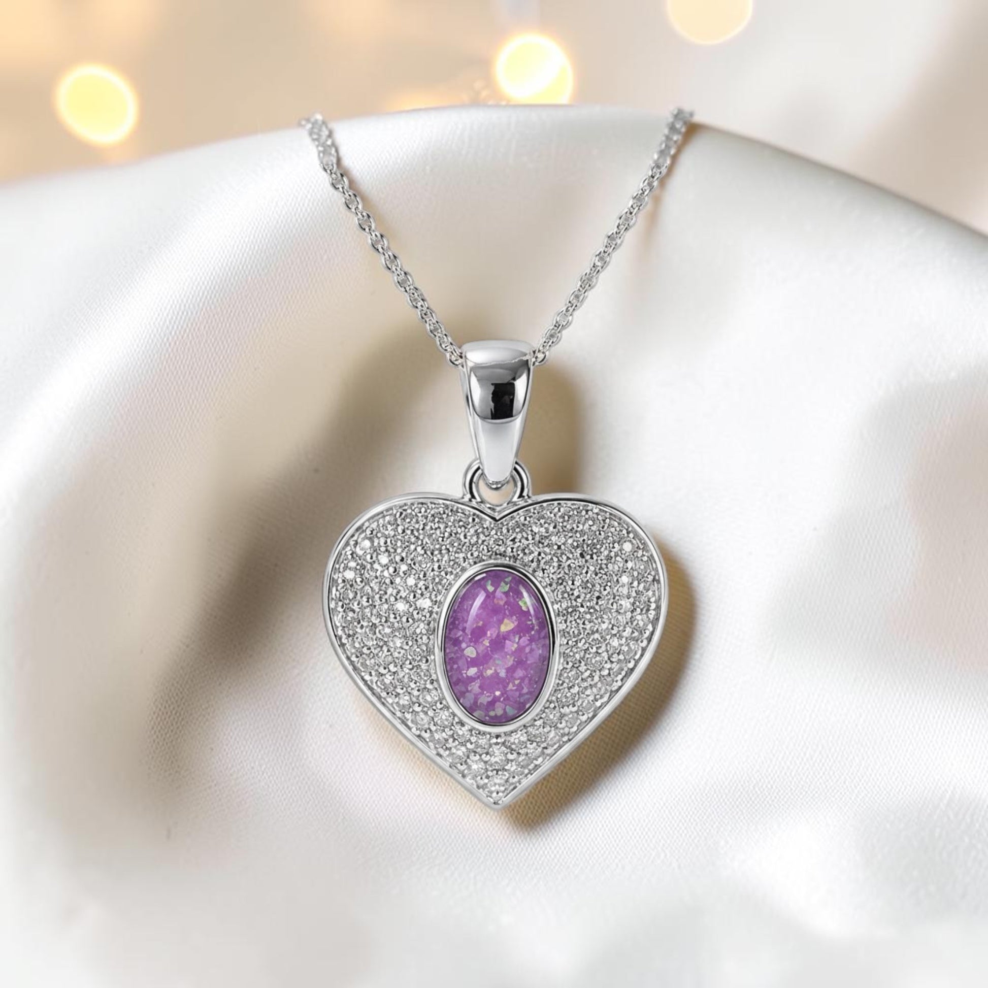 silver heart cz memorial pendant, handcrafted in Lancashire uk