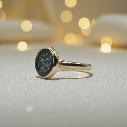 9ct gold round memorial ring,  Matilda, handcrafted in Lancashire, UK – by Keepsake Memorial Jewellery