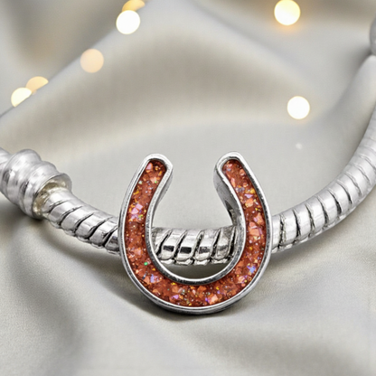 Maverick Horseshoe Charm with Copper Red Opal and Ashes