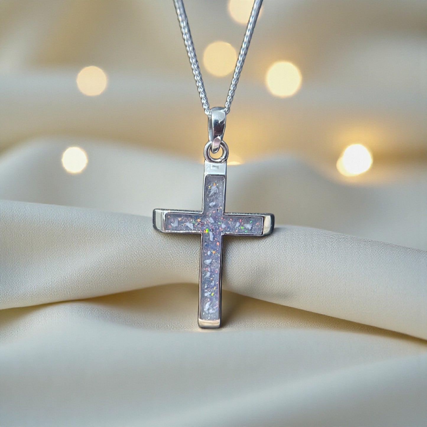 Legacy men's sterling silver 3D cross memorial pendant, 29mm, handcrafted in Lancashire UK by Keepsake Memorial Jewellery