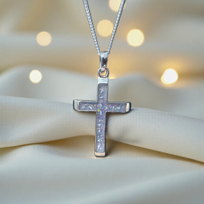 Legacy men's sterling silver 3D cross memorial pendant, 29mm, handcrafted in Lancashire UK by Keepsake Memorial Jewellery