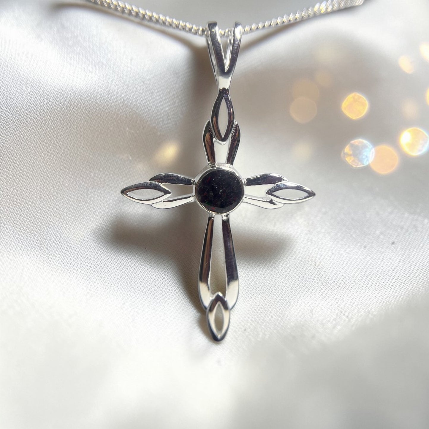 silver memorial cross pendant, handcrafted in uk