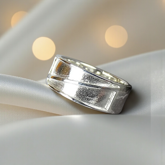 silver mens ashes memorial split section ring, handcrafted in Rossendale, uk