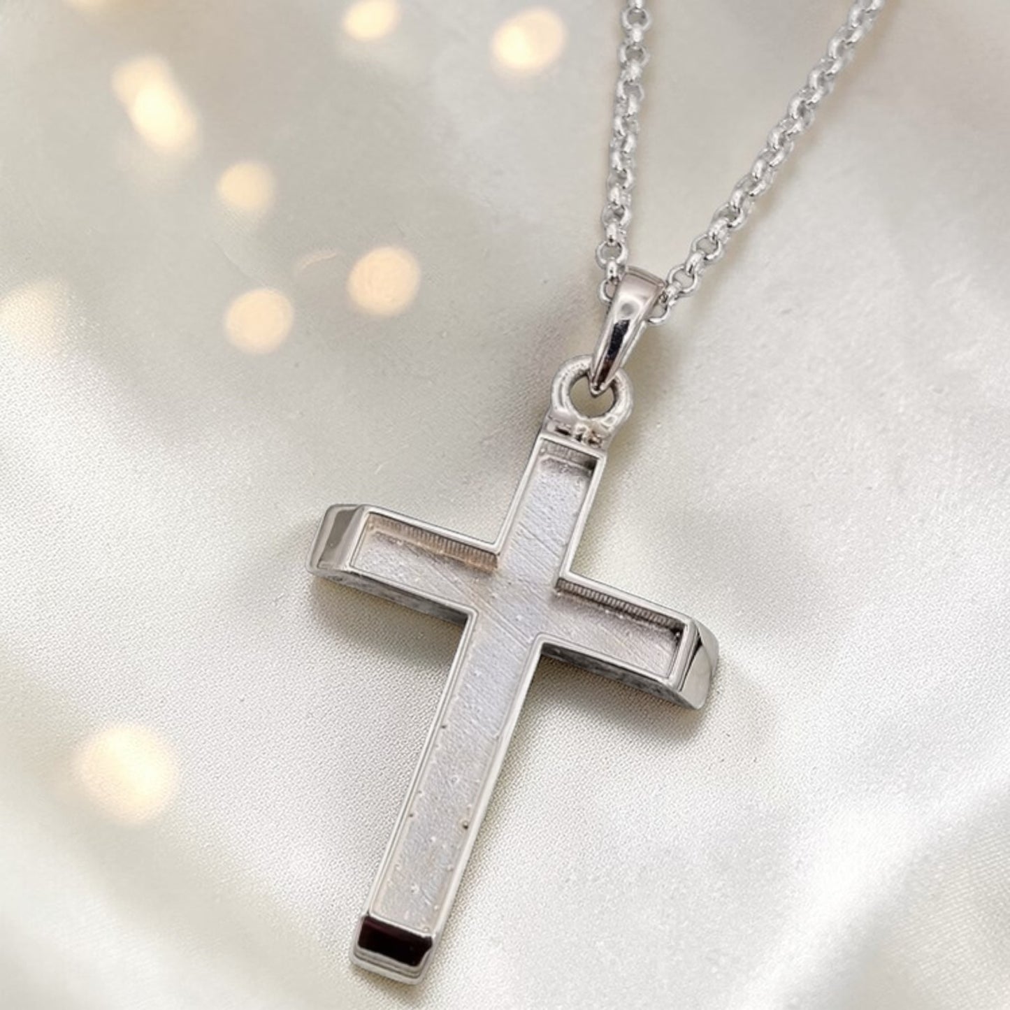 silver mens ashes memorial cross, handcrafted in lancashire