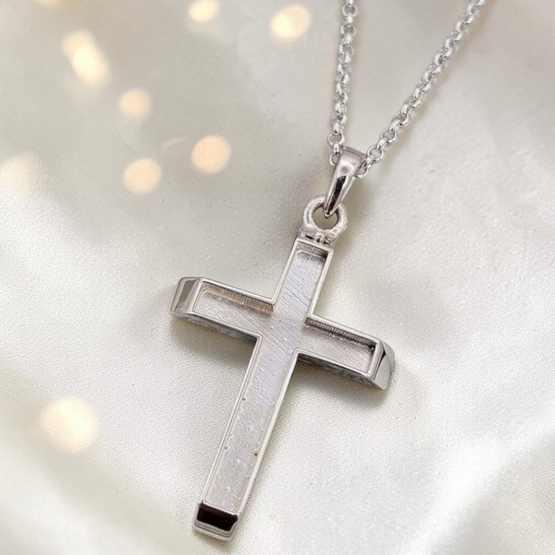 silver mens ashes memorial cross, handcrafted in lancashire