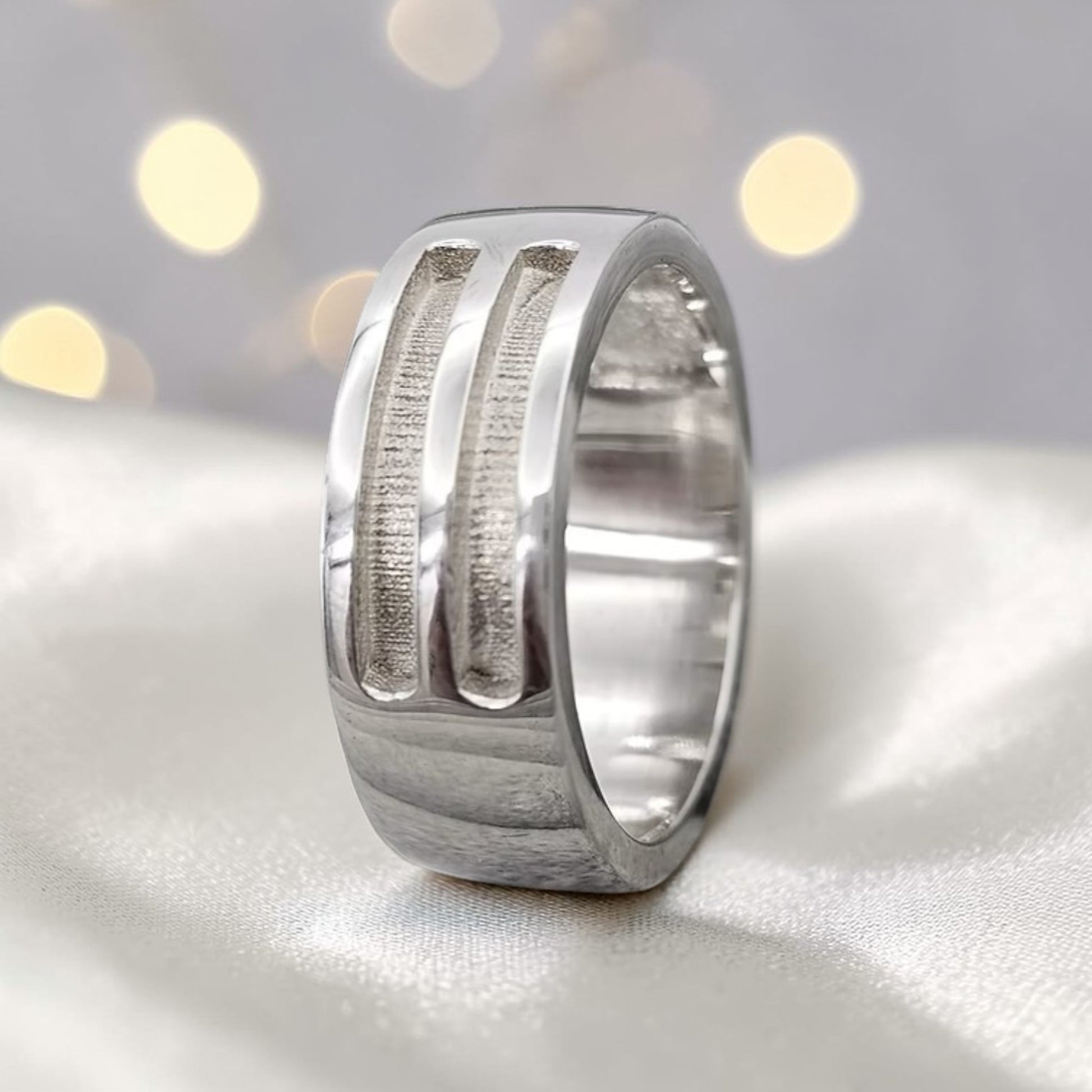 silver mens double channel ring 