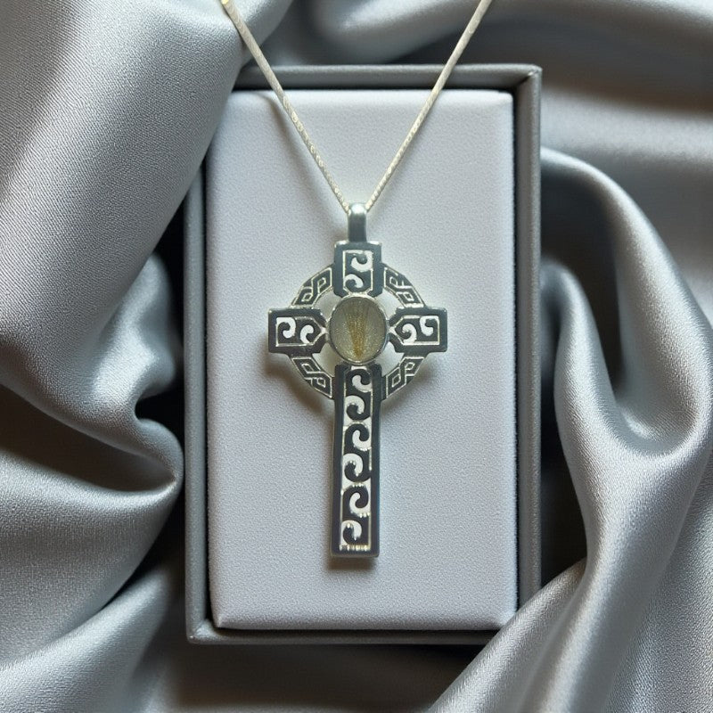 Men’s gaelic  memorial pendant with ashes inclusion, handmade in the UK