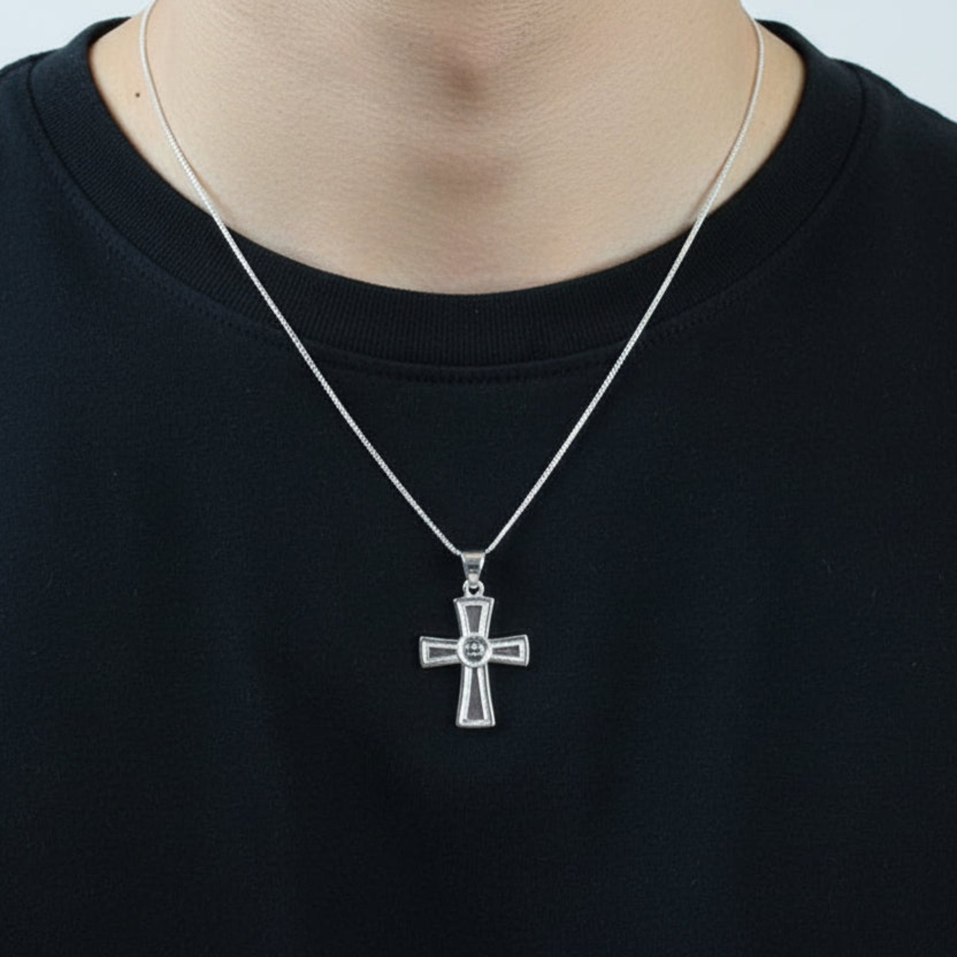 mens memorial cross on neck, handcrafted in uk