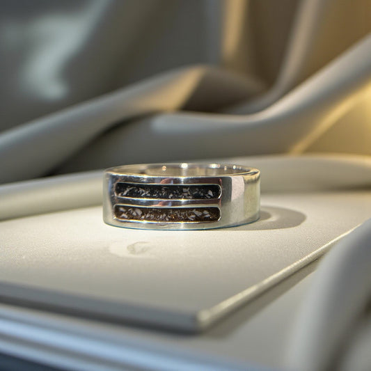 Men's ashes keepsake memorial ring, handcrafted Lancashire, UK
