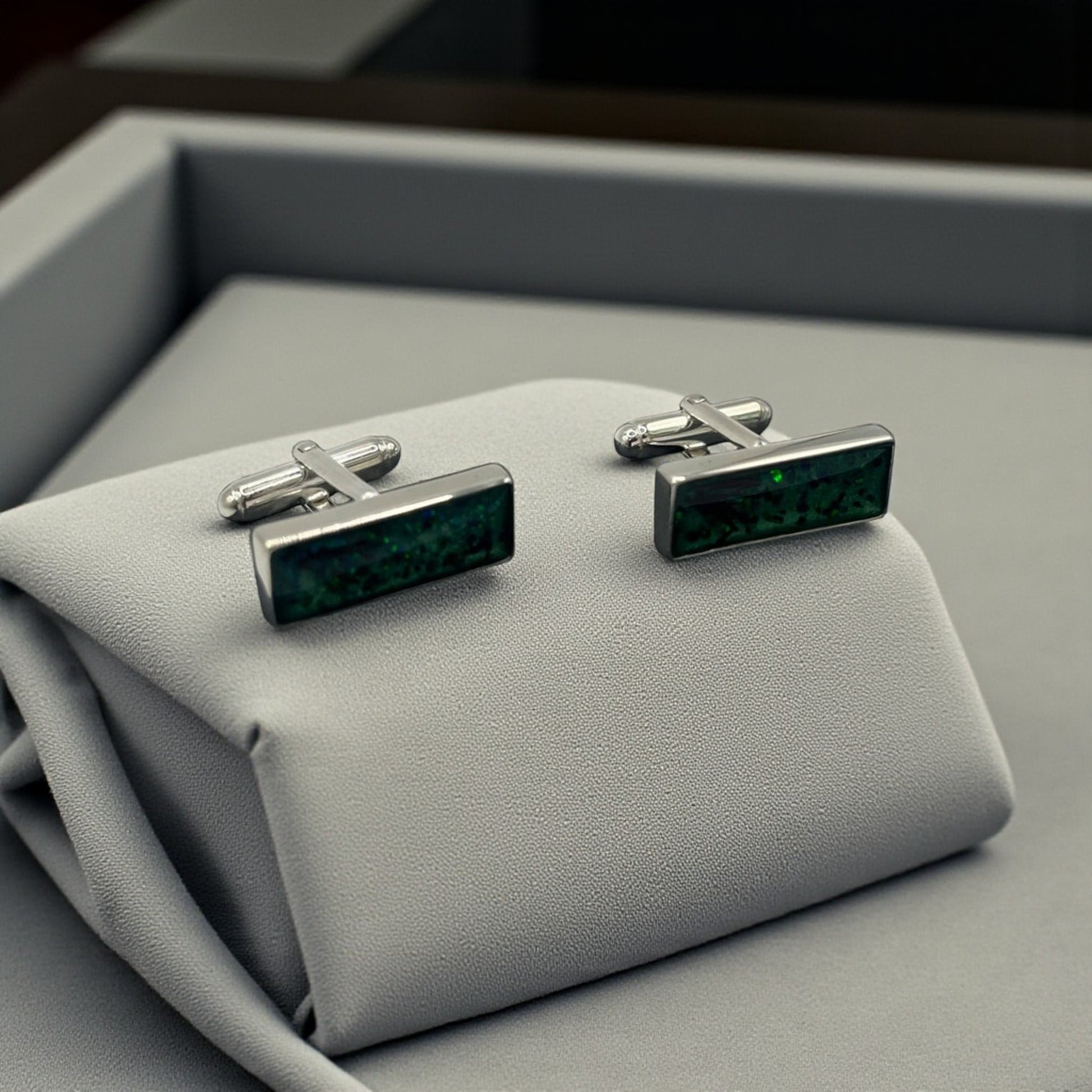 Men's oblong silver cufflinks, suitable for ashes, lovingly made in Lancashire