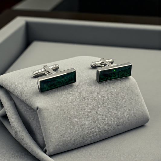 Men's oblong silver cufflinks, suitable for ashes, lovingly made in Lancashire