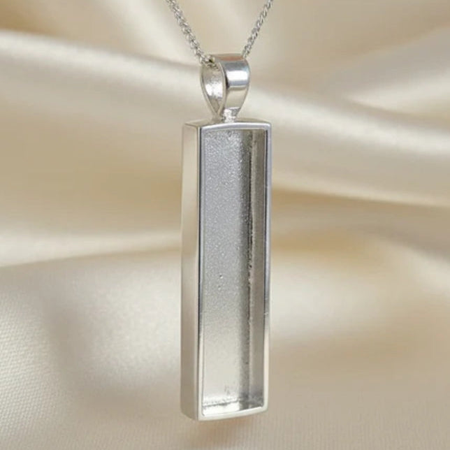 silver oblong ashes memorial pendant, handcrafted in lancashire