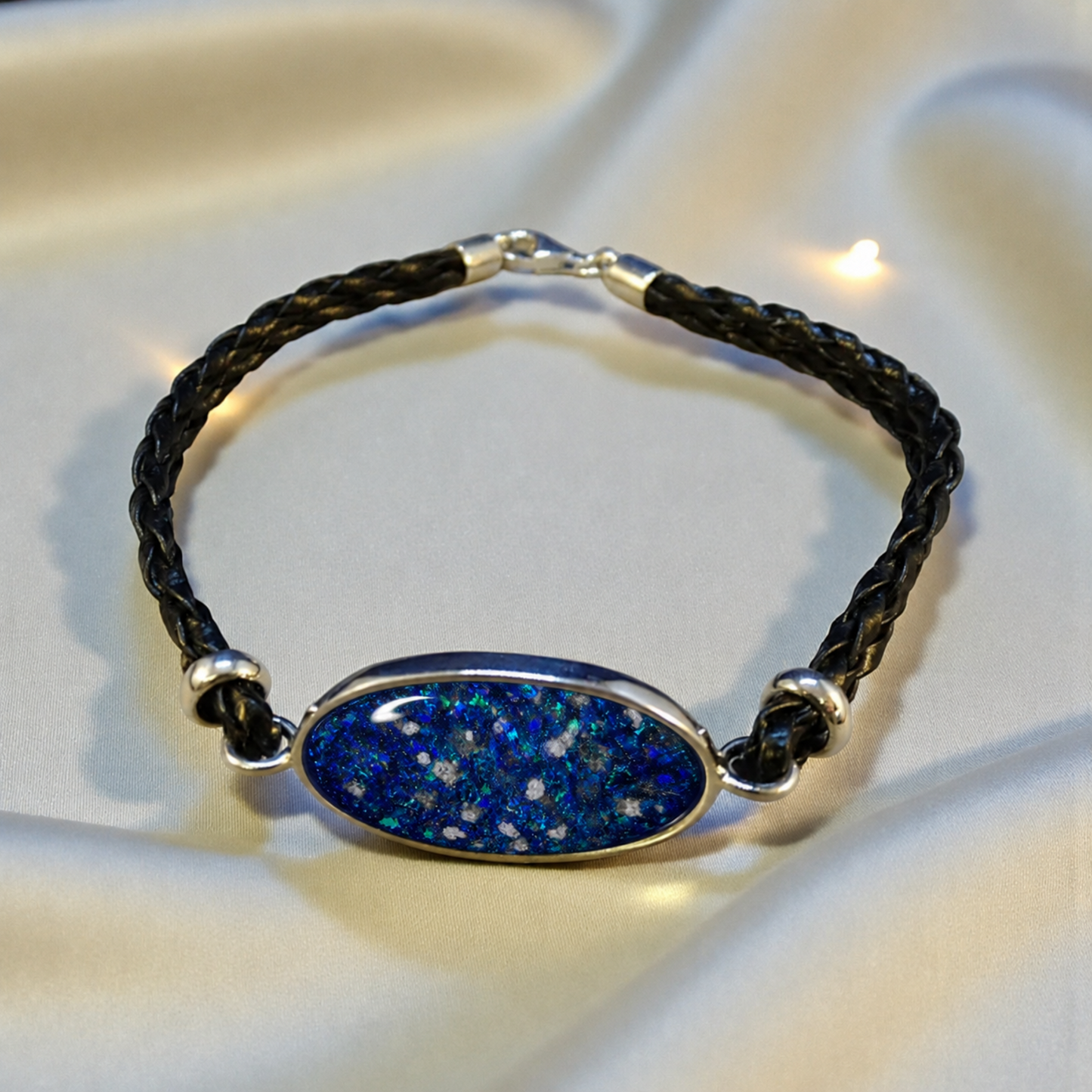mensa silver and oval lether ashes bracelet