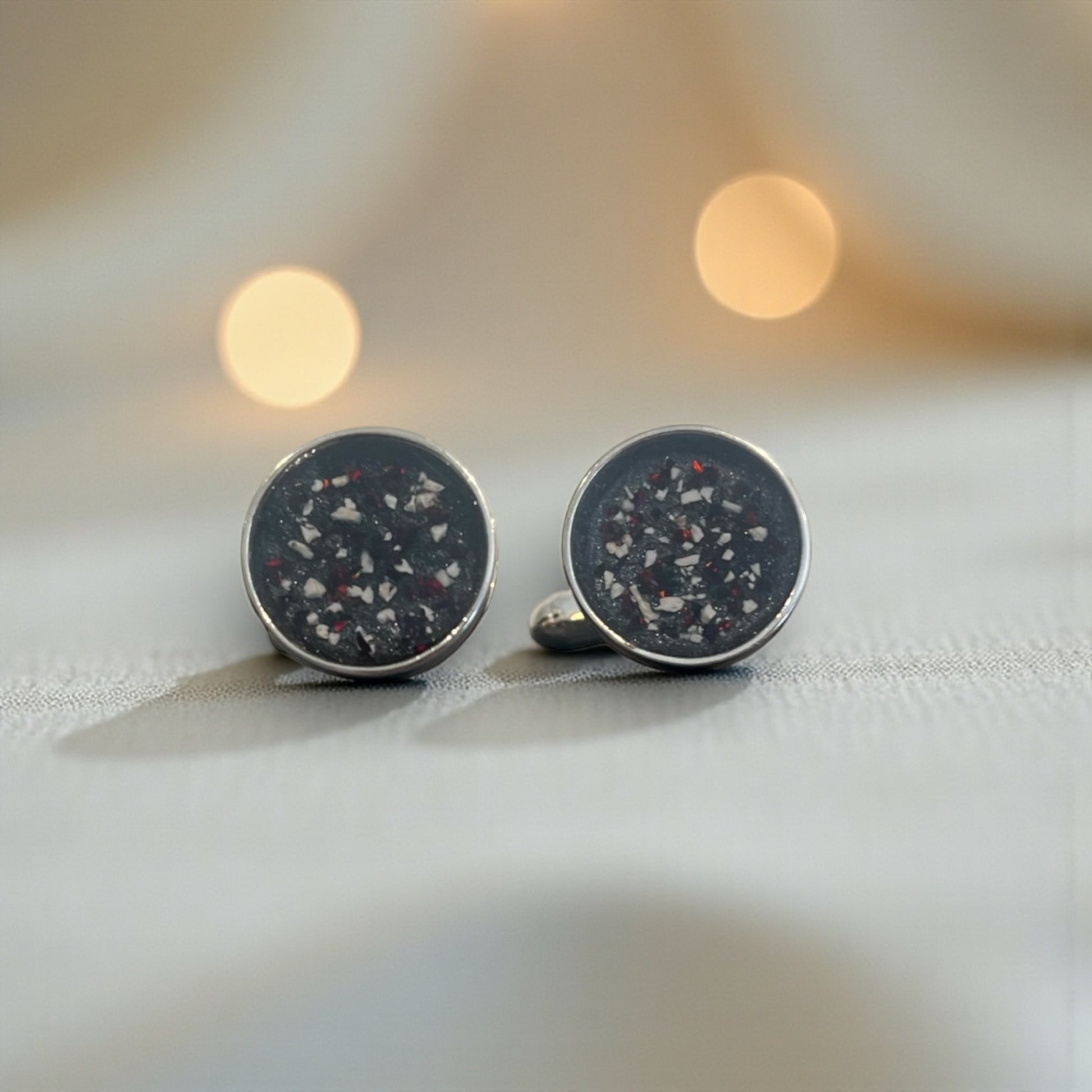 mens round ashes cufflinks, handcrafted in lancashire