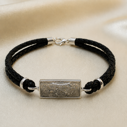 silver and leather mens memorial bracelet