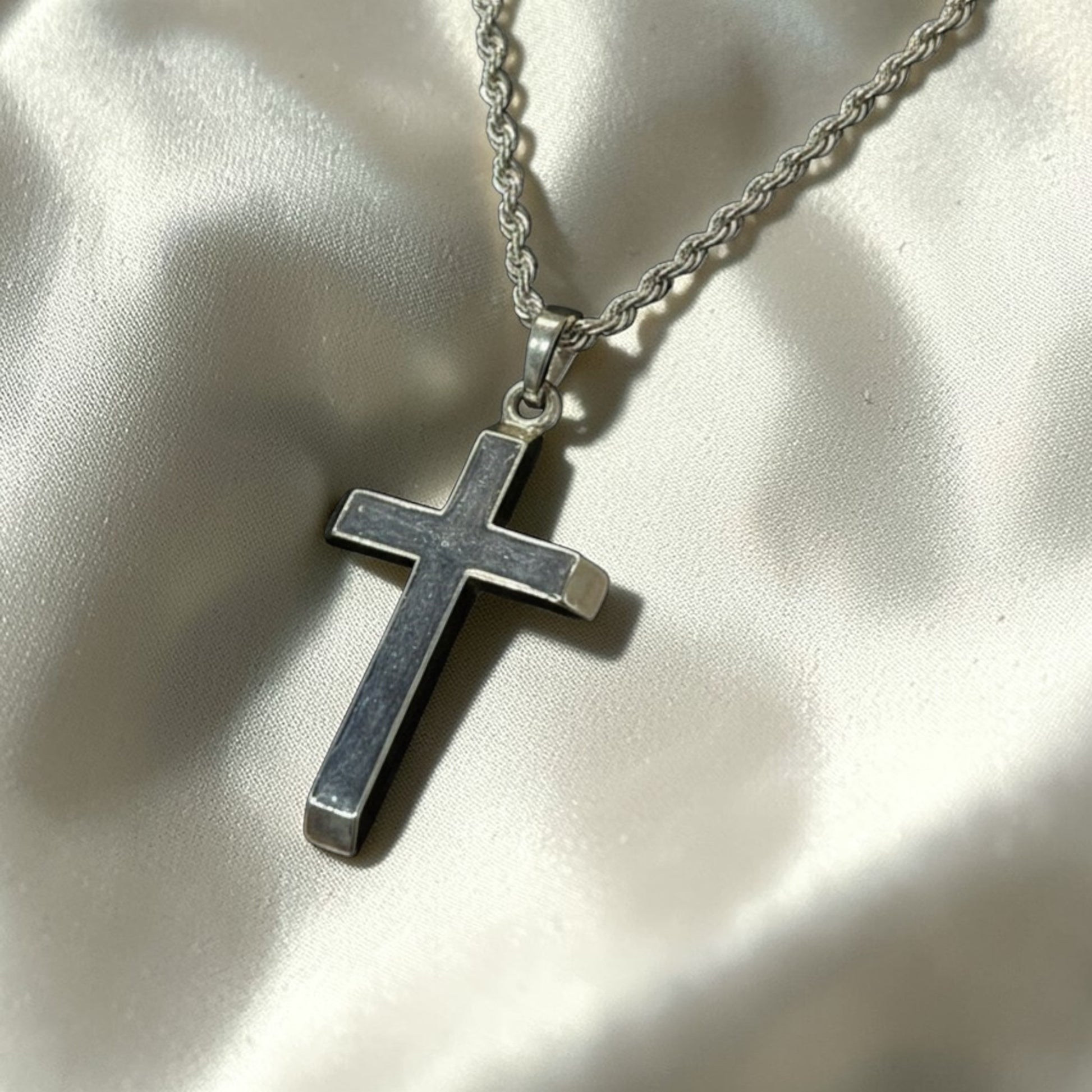 silver mens memorial cross, handcrafted in uk
