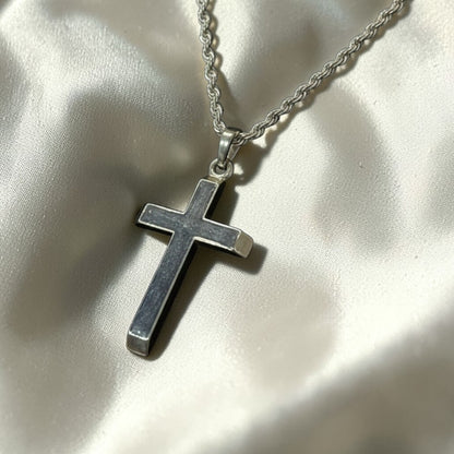 Legacy men's sterling silver 3D cross memorial pendant, 29mm, handcrafted in Lancashire UK by Keepsake Memorial Jewellery