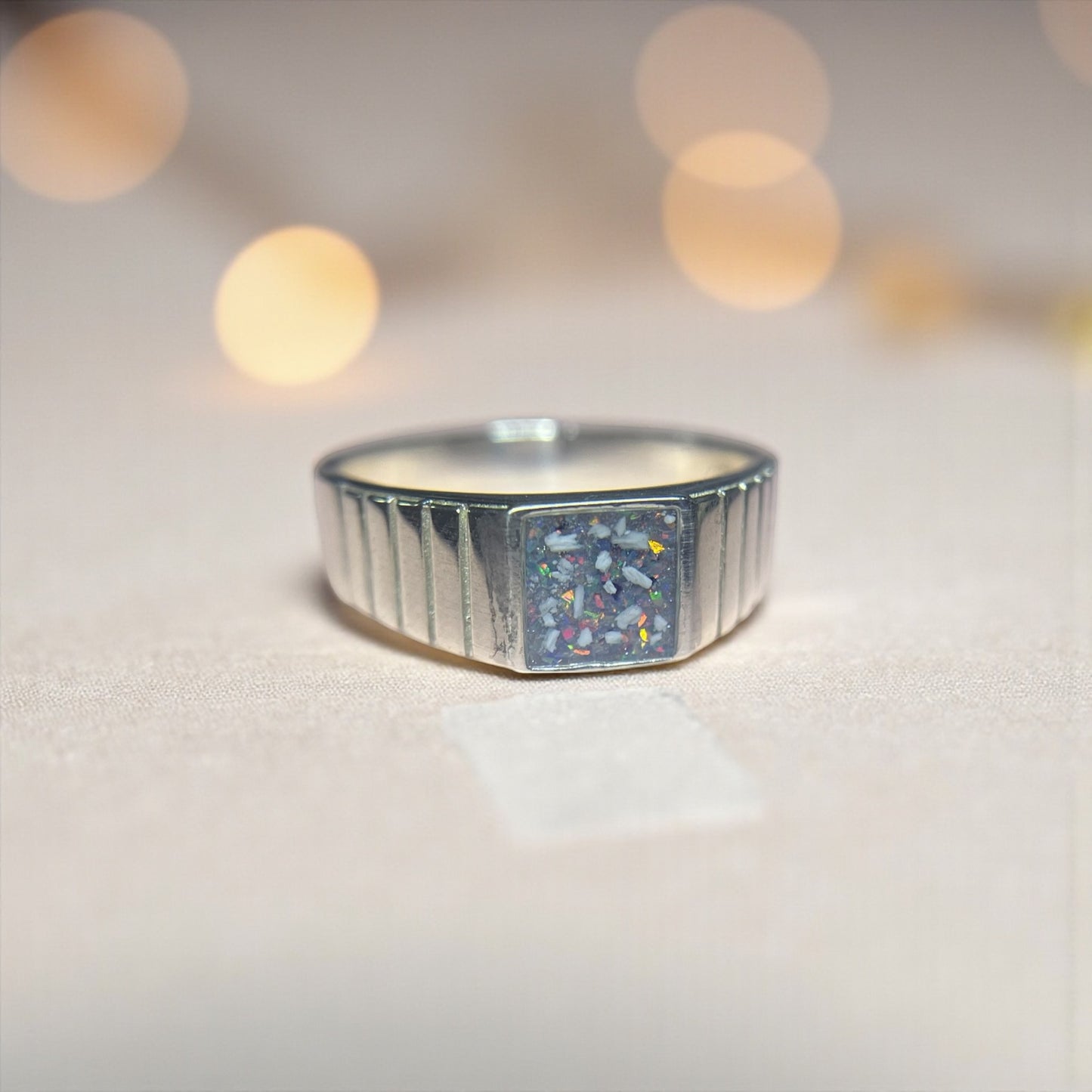 silver mens ashes keepsake ring, handcrafted in uk