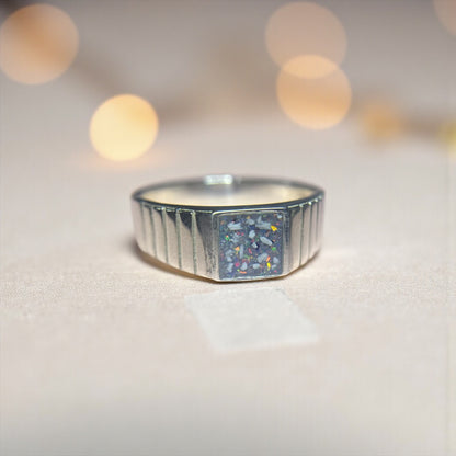 silver mens ashes keepsake ring, handcrafted in uk