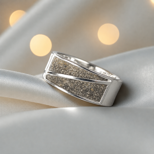 mens silver ashes memorial ring, handcrafted in uk