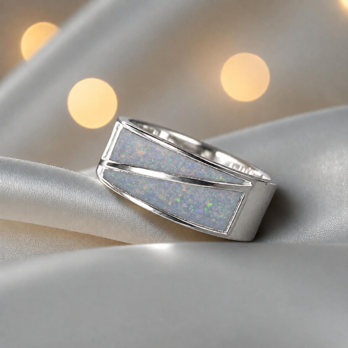 White Snow Two Paths men's sterling silver split channel memorial band ring, handcrafted in Lancashire UK by Keepsake Memorial Jewellery