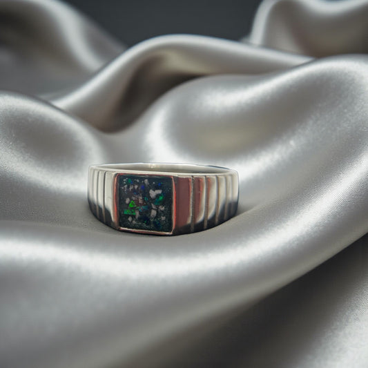 Men's striking square silver ring, designed for ashes. Lancashire based with free UK shipping.