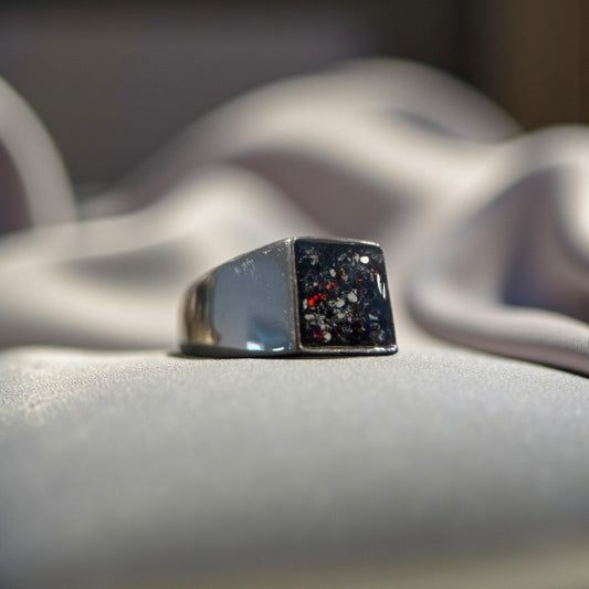 Silver men's ashes memorial ring 