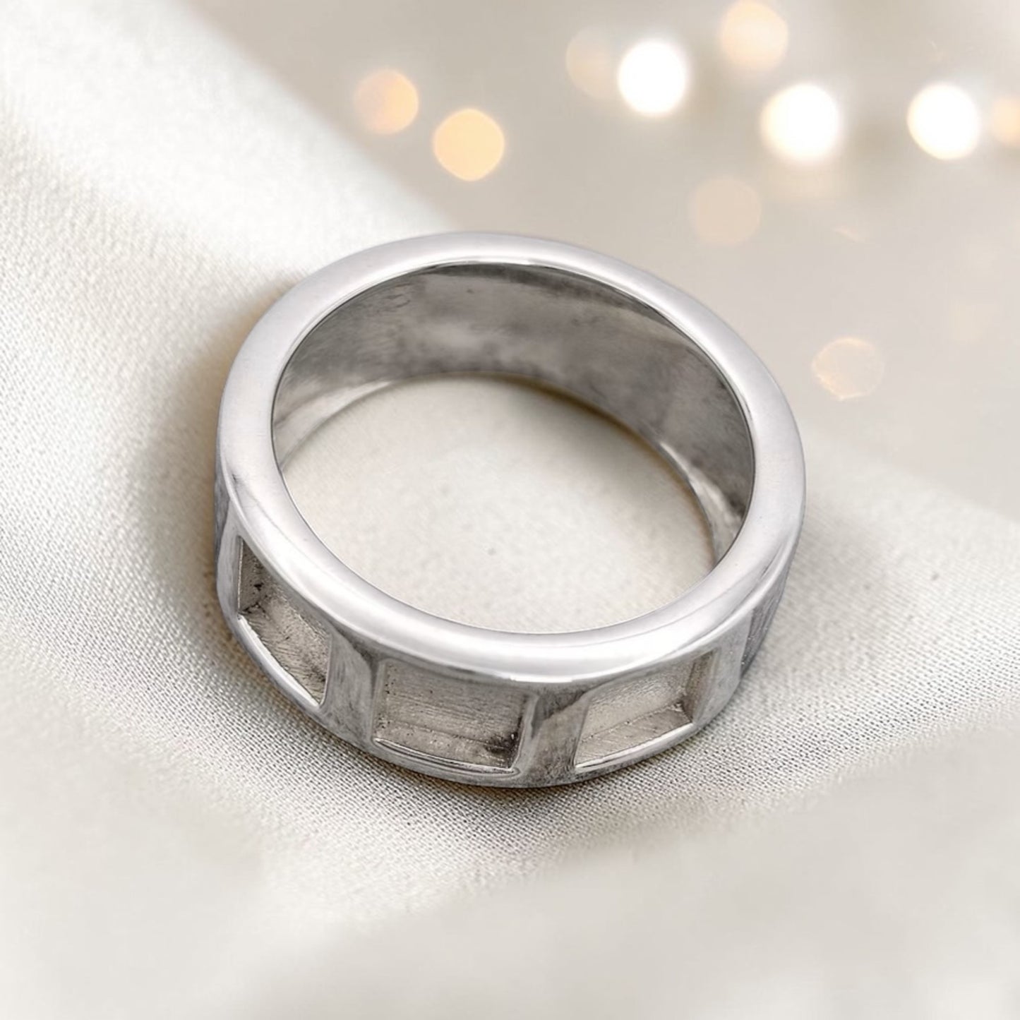 mens silver band ring with triple setting, handcrafted in lancashire