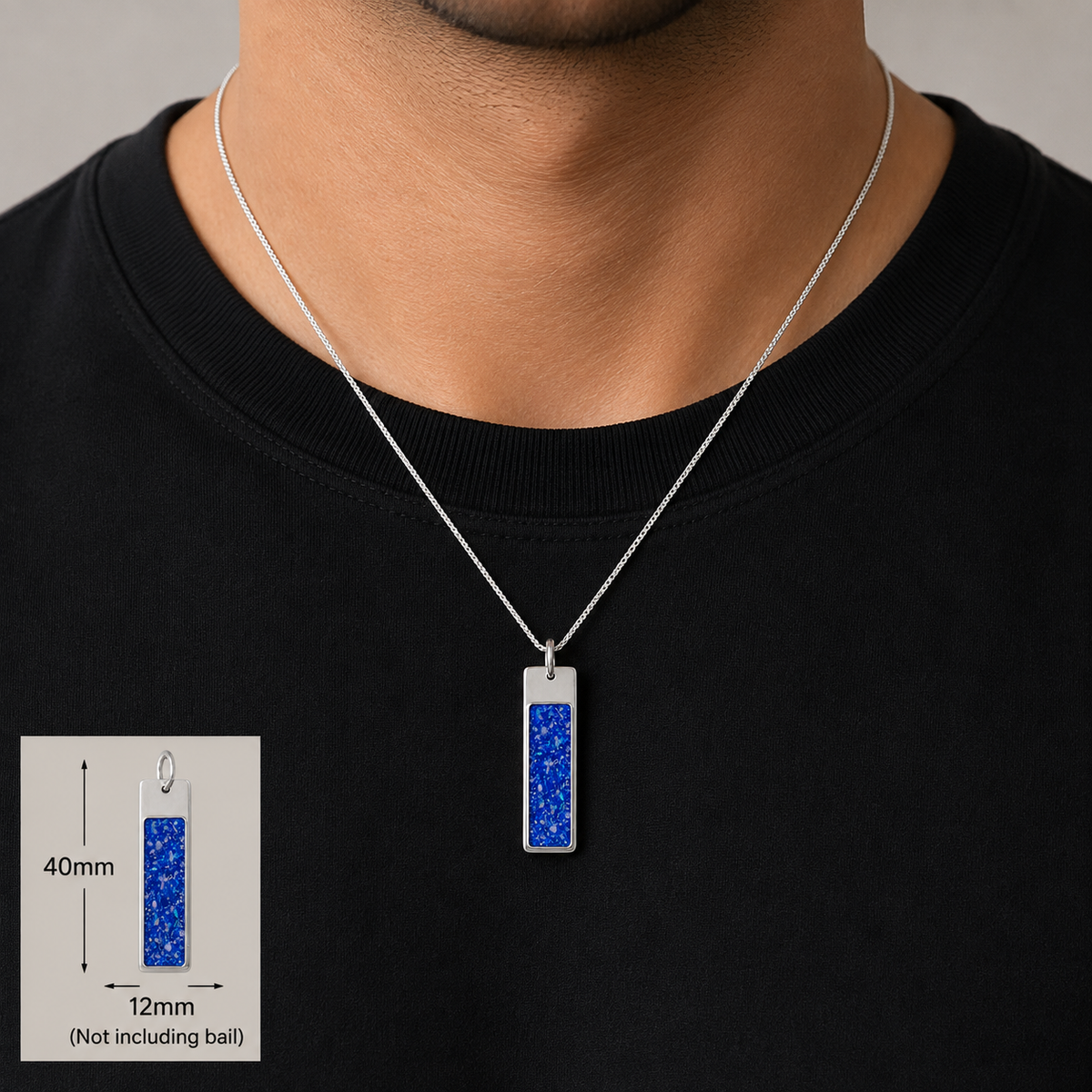 Royal blue Valour men's sterling silver memorial pendant,  handcrafted in Lancashire UK by Keepsake Memorial Jewellery
