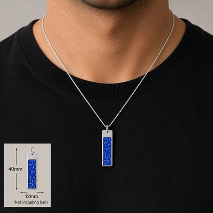 Royal blue Valour men's sterling silver memorial pendant,  handcrafted in Lancashire UK by Keepsake Memorial Jewellery