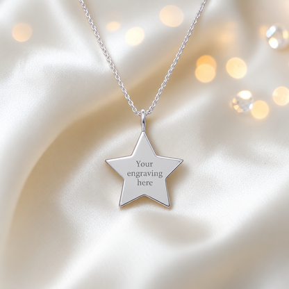 Engraved Merak sterling silver star memorial pendant, handcrafted in Lancashire, UK