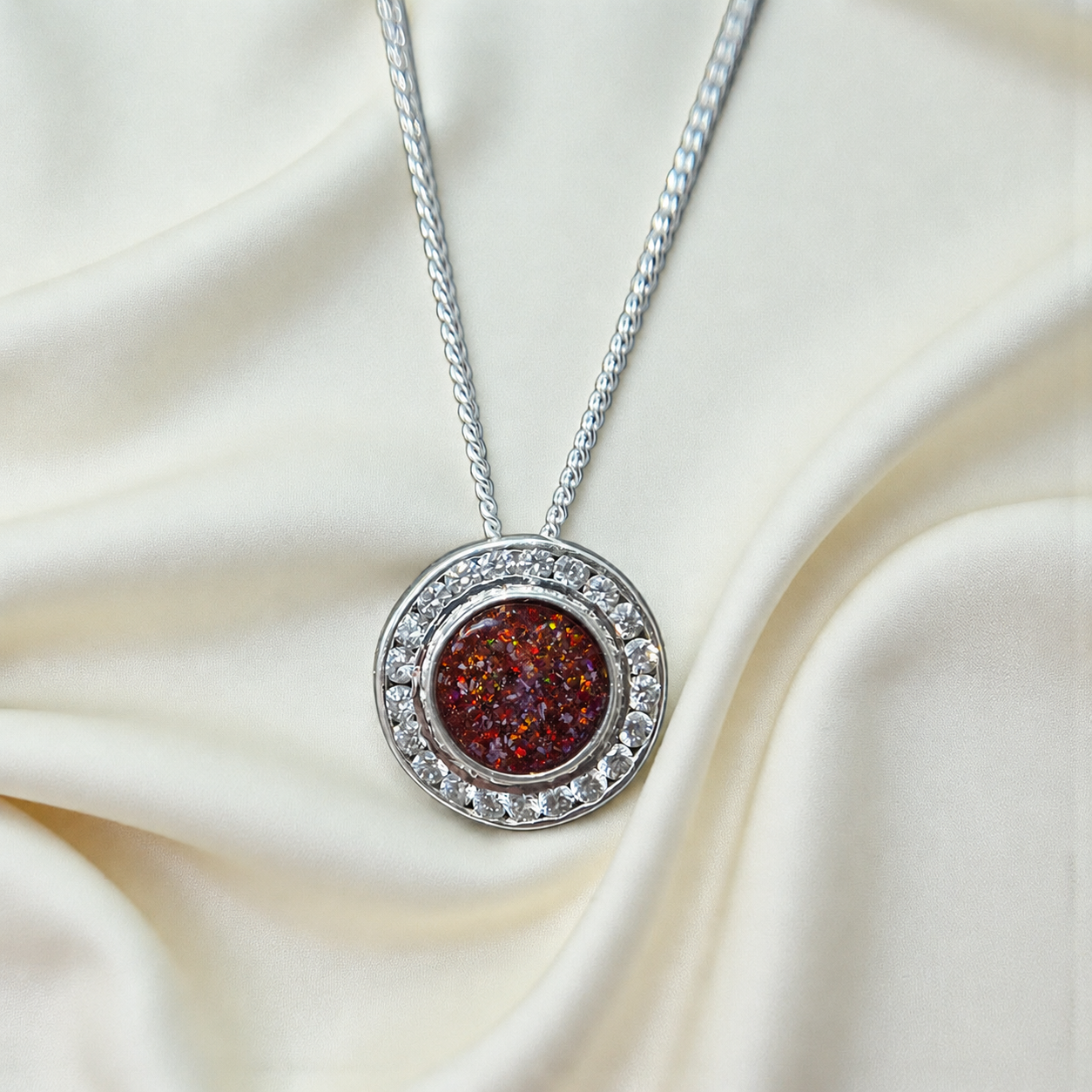 Keepsake Memorial  Silver Ladies Sparkling Round Ashes Pendant - Alderan