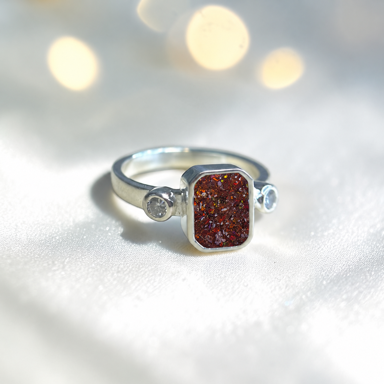 Keepsake Memorial Silver Anastasia Emerald Cut Ashes Ring in Copper Mocha — handcrafted in Lancashire, UK