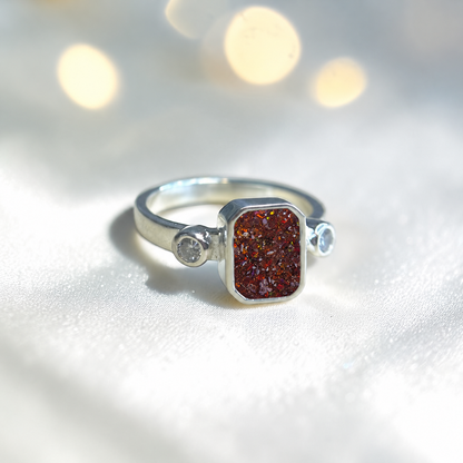 Keepsake Memorial Silver Anastasia Emerald Cut Ashes Ring in Copper Mocha — handcrafted in Lancashire, UK