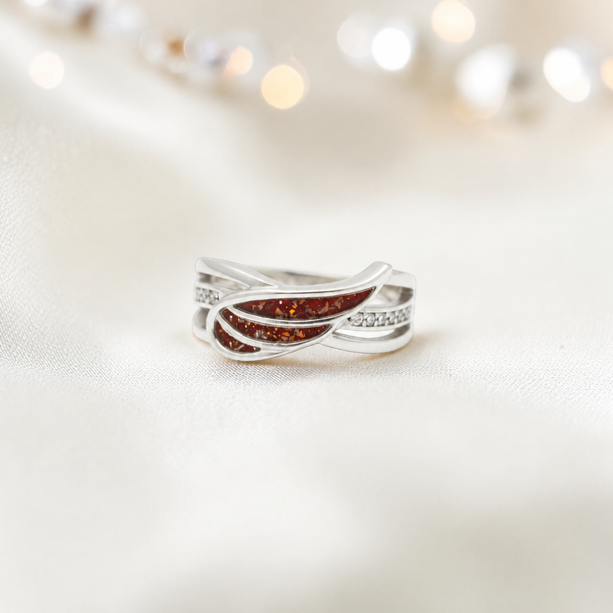 Keepsake Memorial Silver Angelica Ashes Ring in Copper Mocha - Handcrafted in the UK