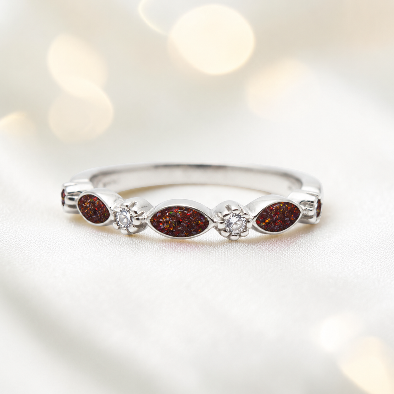 Keepsake Memorial Silver Arabella Half-Band Marquise Ashes Ring in Copper Mocha  — handcrafted in Lancashire, UK