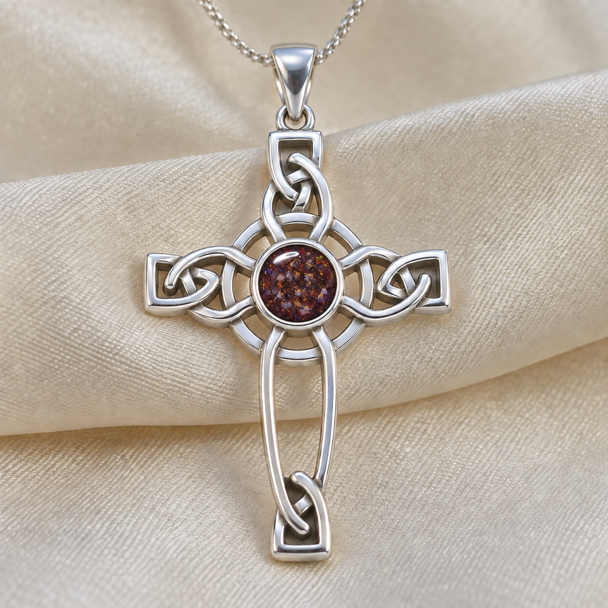 Copper Mocha Keepsake Memorial Silver Celtic Cross Ashes Pendant in sterling silver 925, 35mm x 22mm
