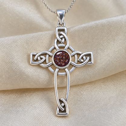 Copper Mocha Keepsake Memorial Silver Celtic Cross Ashes Pendant in sterling silver 925, 35mm x 22mm