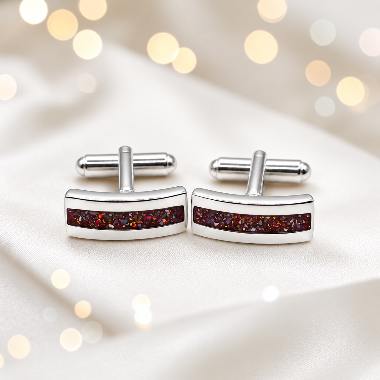 Copper mocha silver Ember memorial ashes cufflinks, handcrafted in Lancashire UK