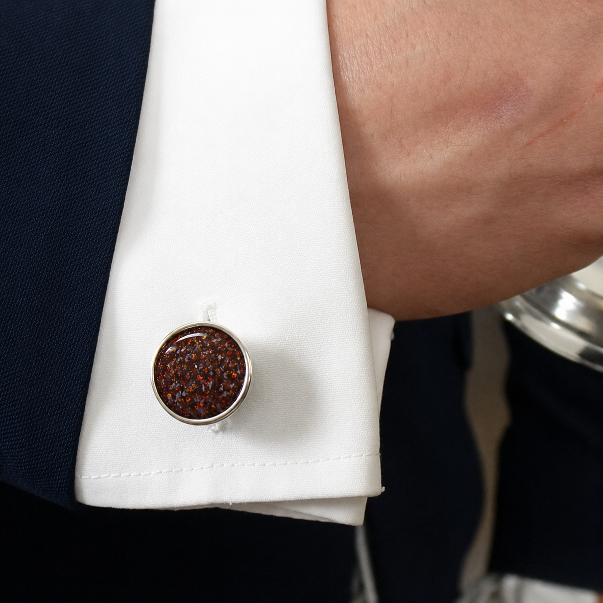 Silver Eterna memorial ashes cufflinks, handcrafted in Lancashire UK