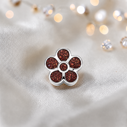Copper mocha sterling silver flora, flower ashes memorial charm, handcrafted in Lancashire by keepsake memorial