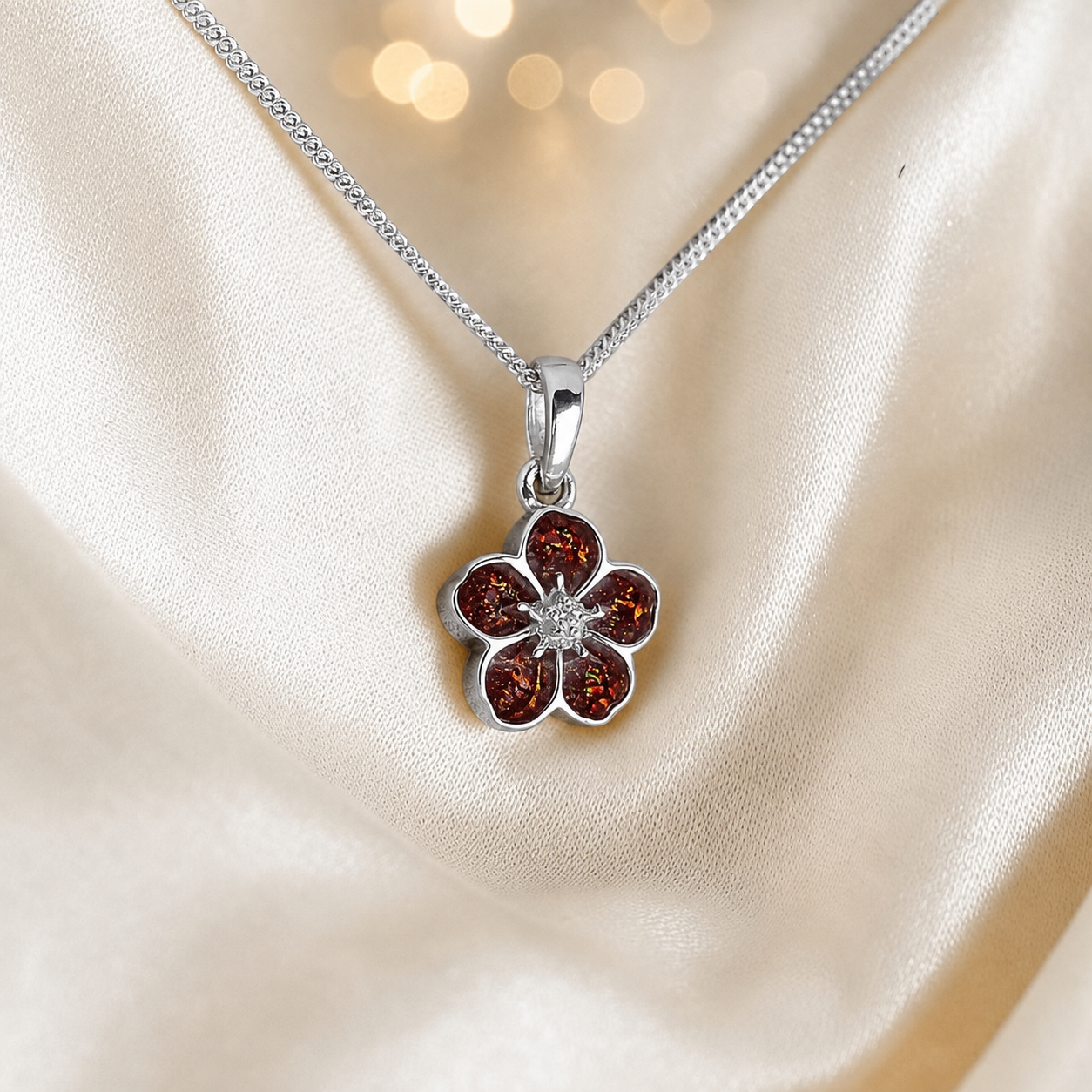 925 Sterling Silver Forget Me Not Memorial Pendant in copper mocha - Keepsake Memorial Jewellery