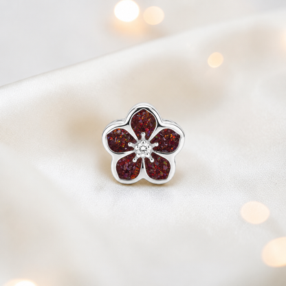 Copper mocha sterling silver forget me not ashes memorial charm, handcrafted in Lancashire by keepsake memorial