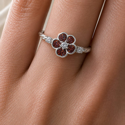 Copper mocha Forget Me Not memorial ring in 925 sterling silver – Keepsake Memorial Jewellery