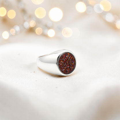 Copper mocha Haven men's sterling silver signet ring, handcrafted in Lancashire UK by Keepsake Memorial Jewellery