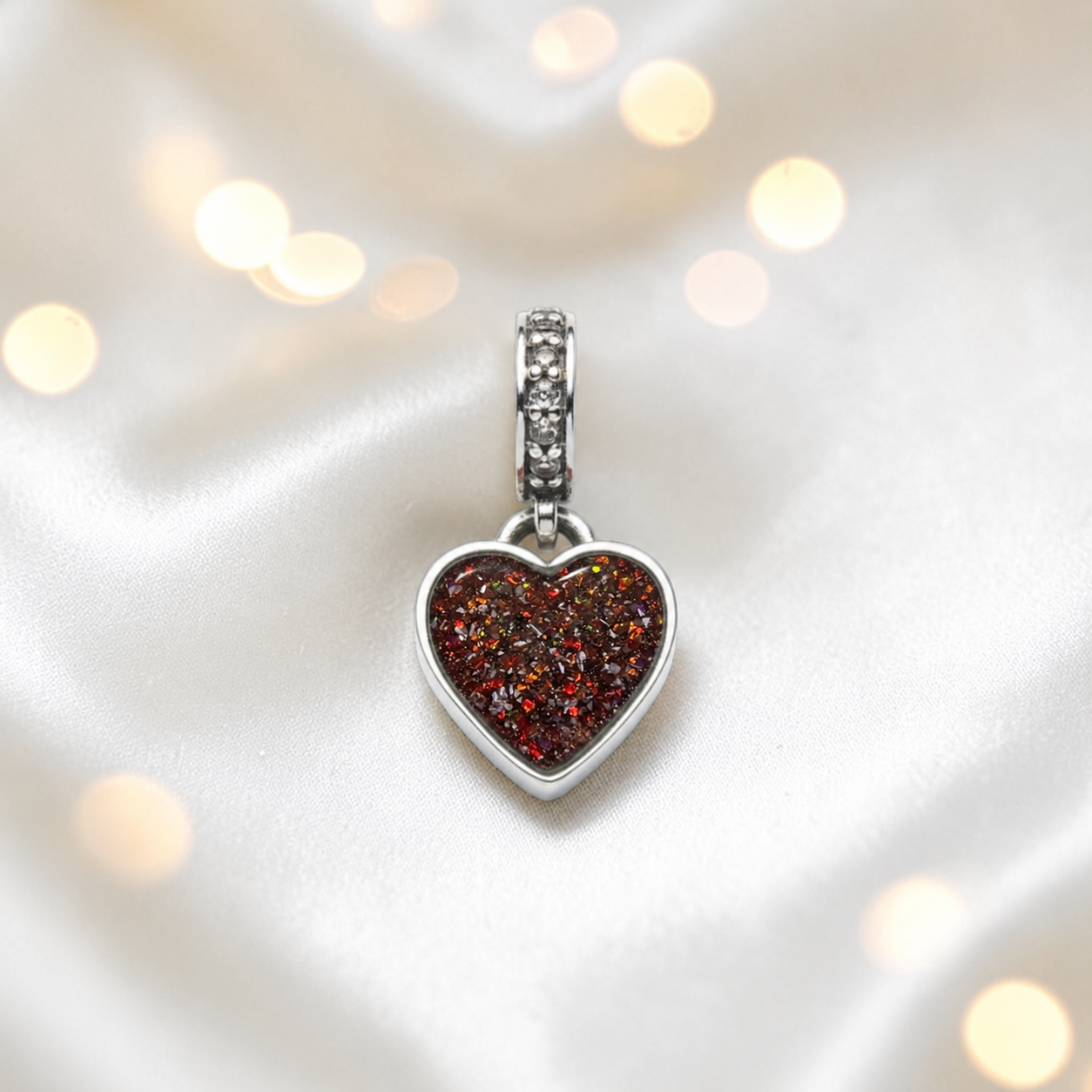 Copper mocha sterling silver heavens heart ashes memorial dangle  charm, handcrafted in Lancashire by keepsake memorial
